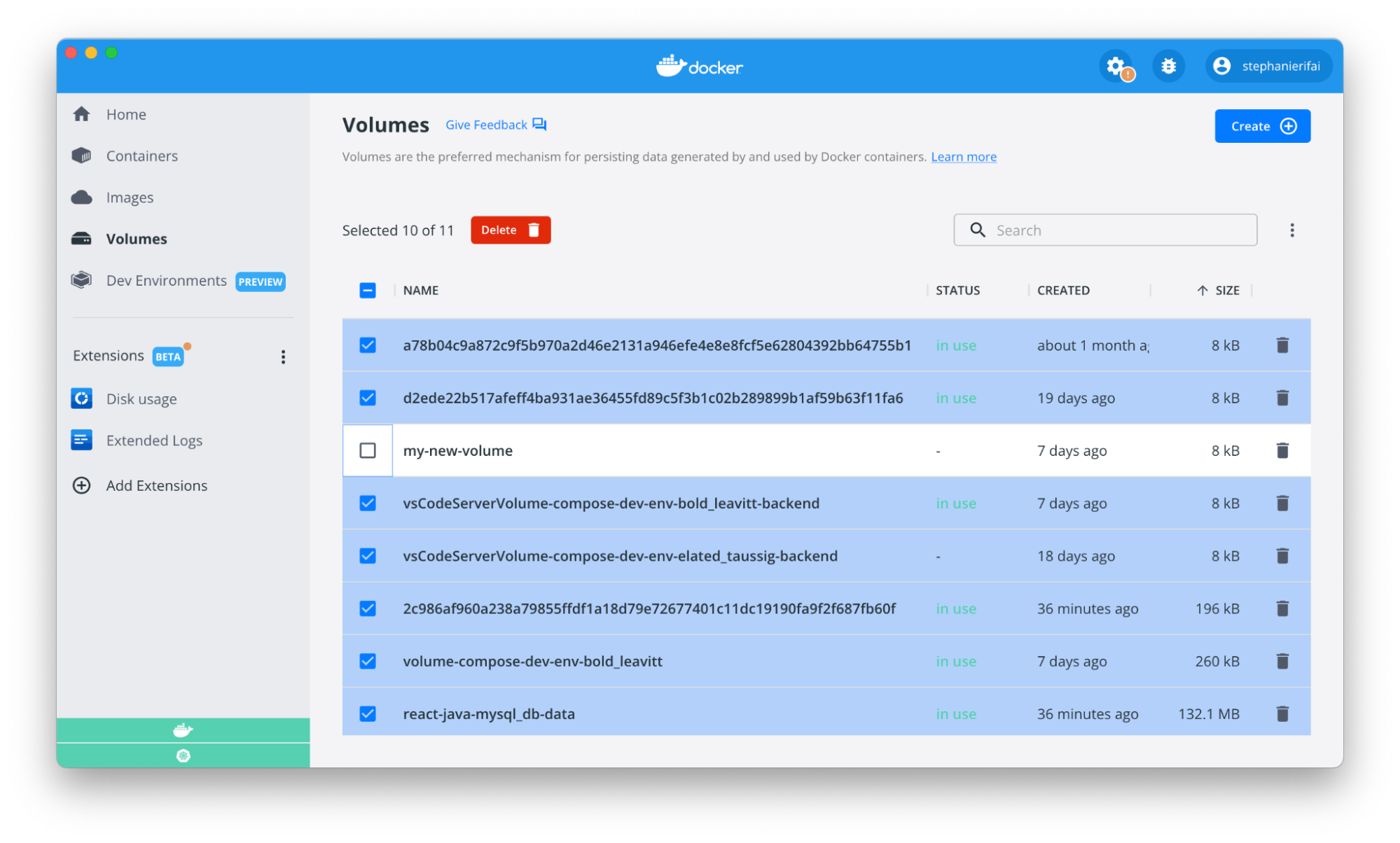 Easy clean up of volumes with multi-select checkboxes