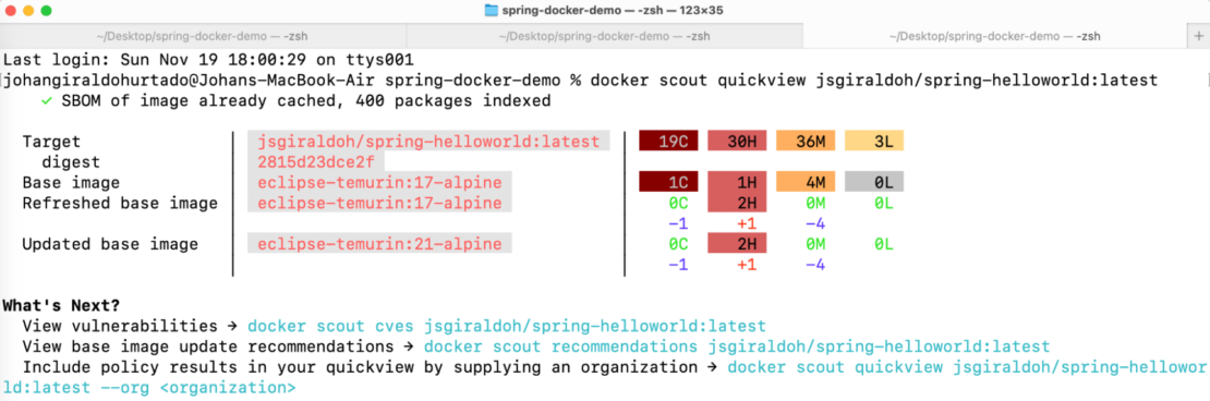 Screenshot of image in Docker Scout showing summary of vulnerabilities.