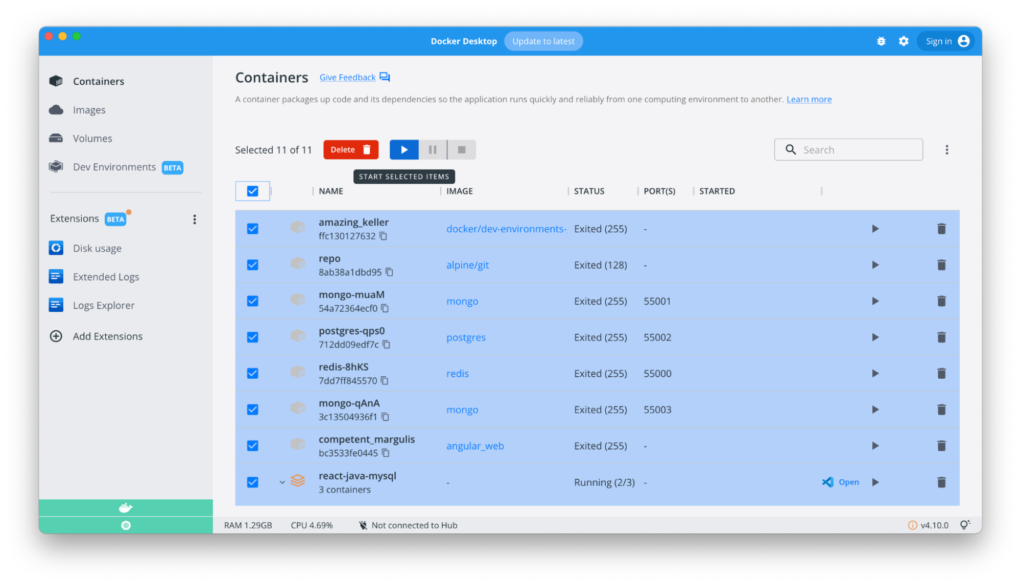 bulk container actions