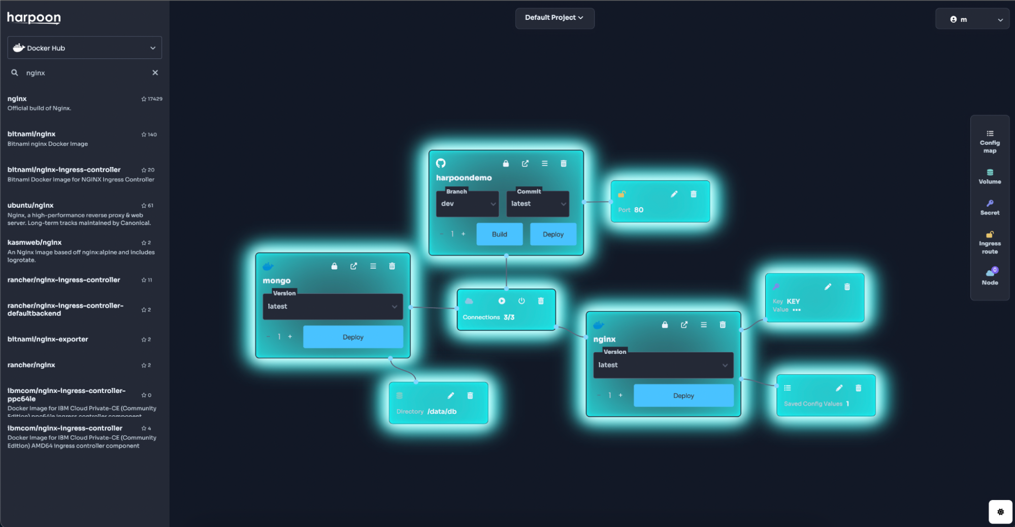 Deploy no-code kubernetes with the harpoon Docker Extension.