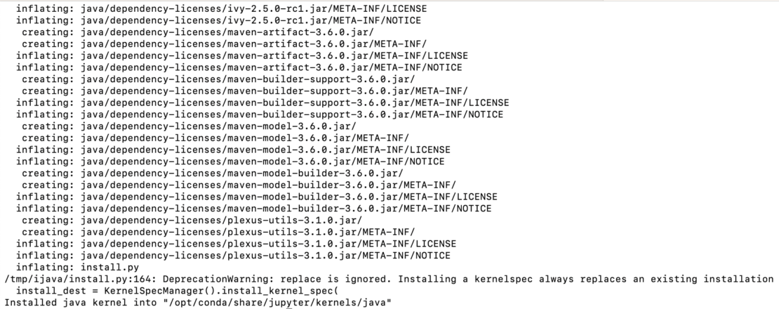 Screen capture showing progress of iJava kernel installation.