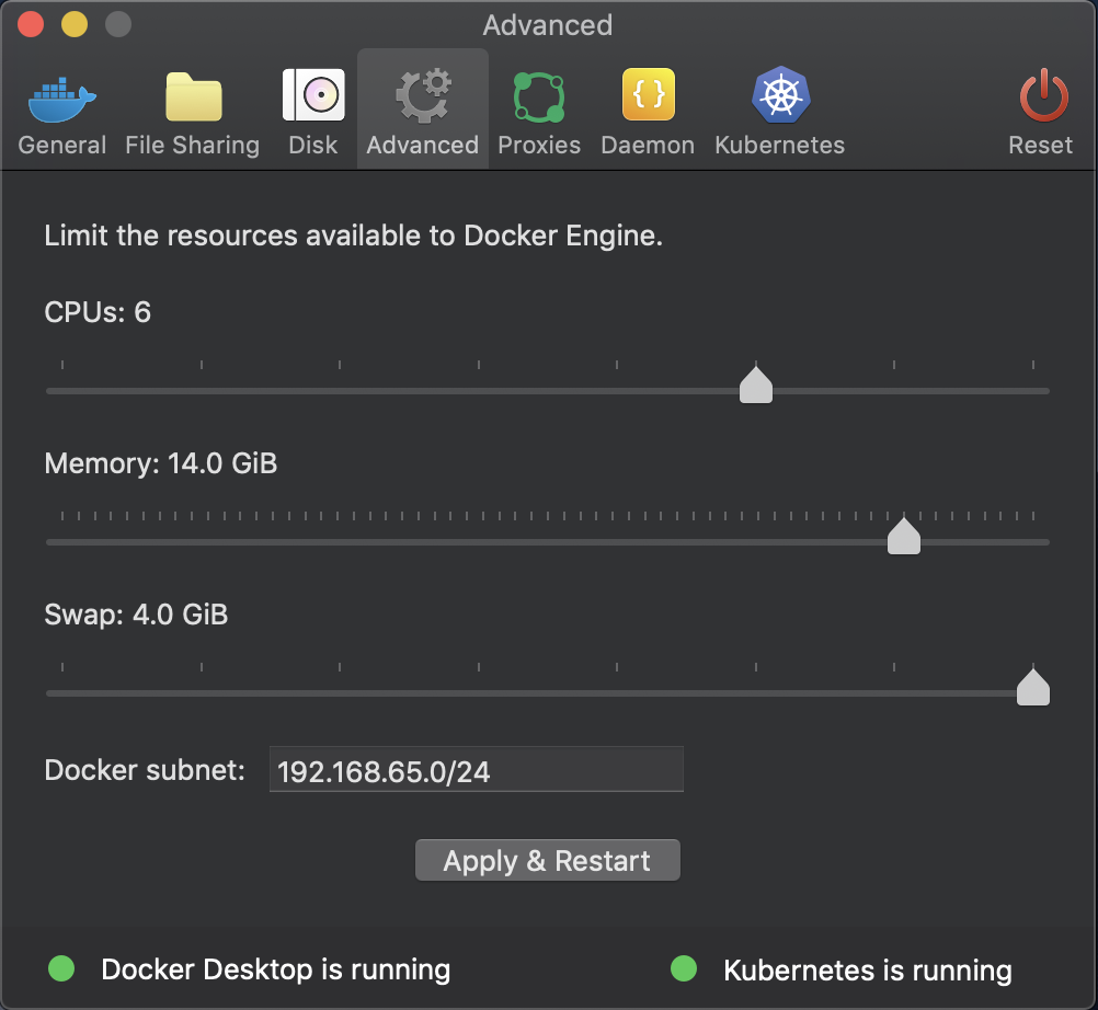 Docker Desktop の Docker Engine で使用可能なリソース制限を設定します。