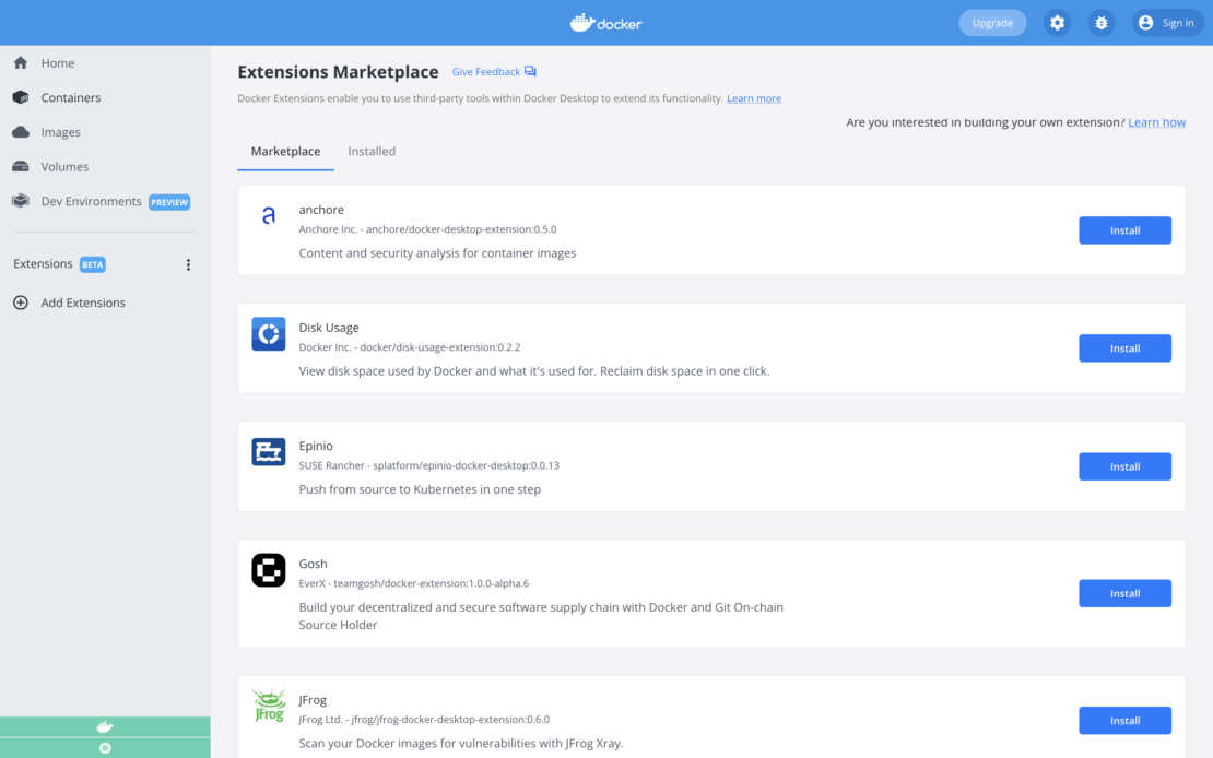 Docker Extensions Marketplace の立ち上げ