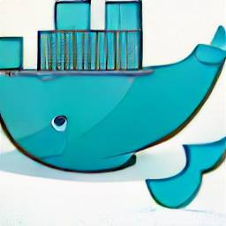 Dockerという用語のAI描画、コンテナをトッピングした抽象的なクジラを描いたもの。