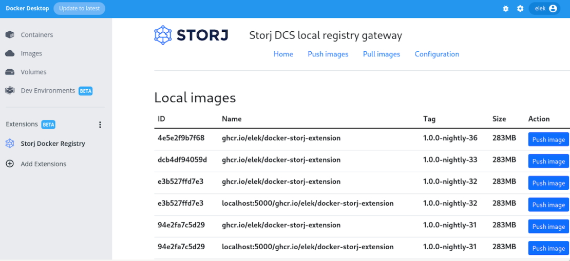 Storj Dockerレジストリ拡張機能