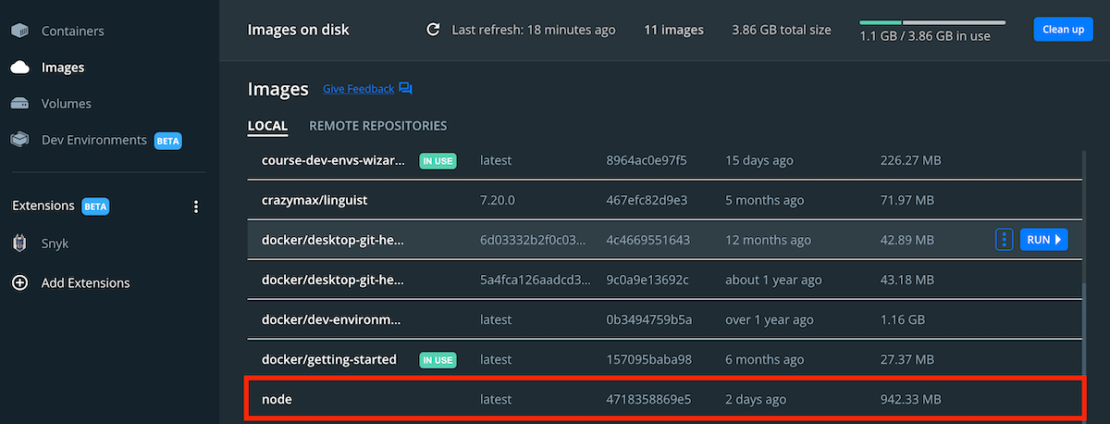 Docker UI は、Node Docker Official Image..