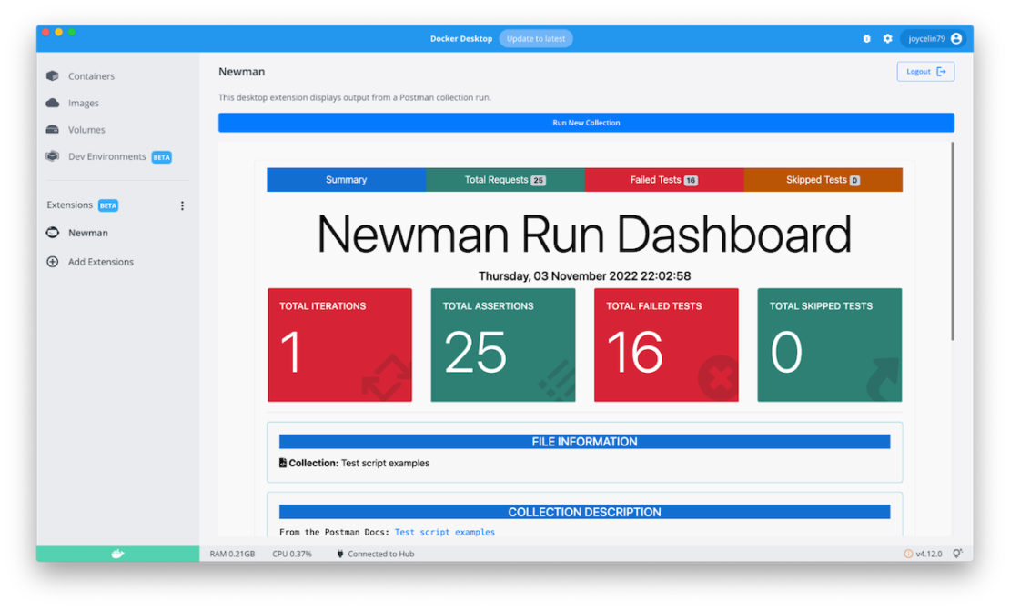 Newman Run ダッシュボード