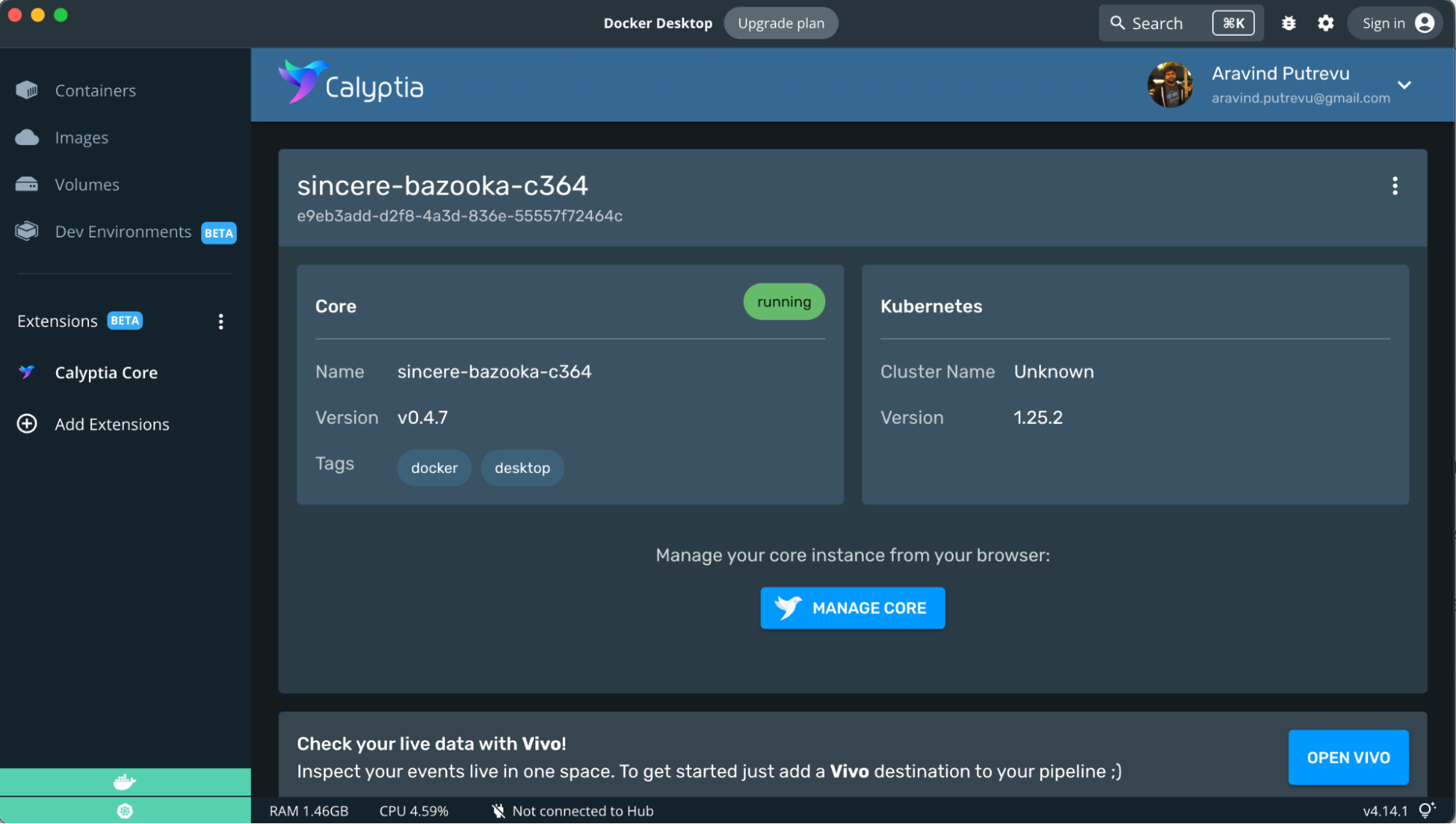 Calyptia Core Docker Extension での観測可能性パイプラインの管理。