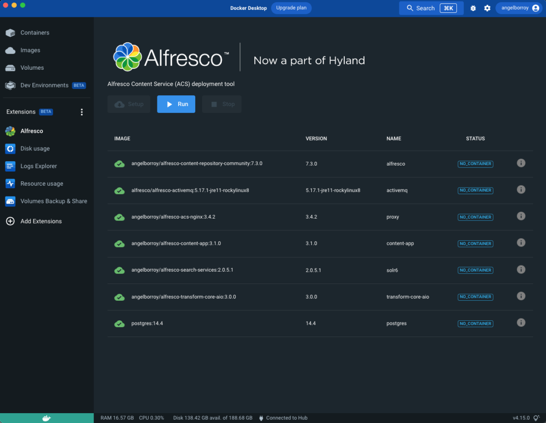 Alfrescoデプロイメントツール Docker Desktop