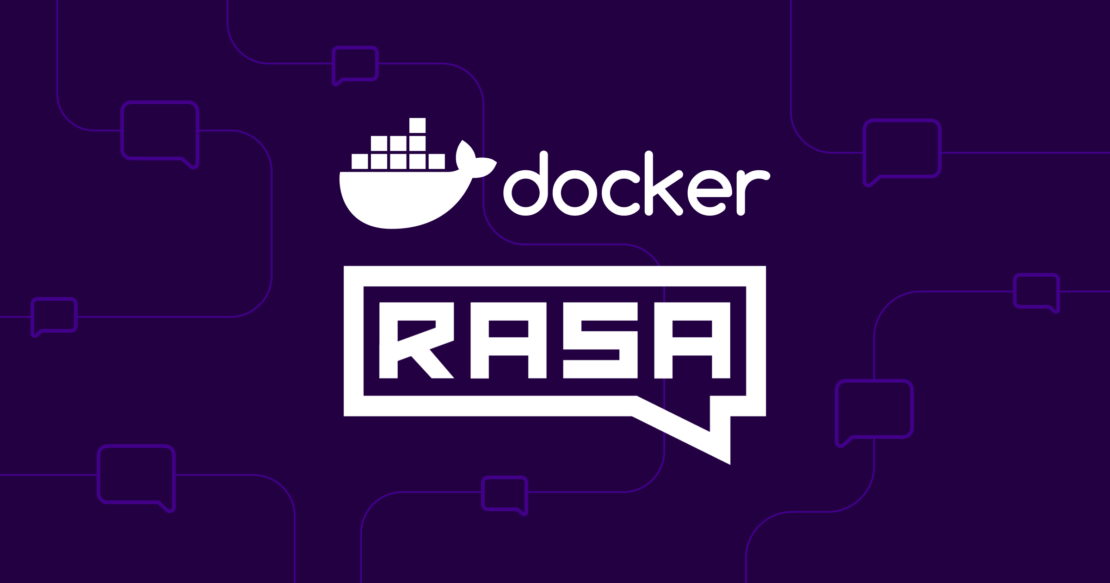 Docker と Rasa のロゴが入った濃い紫色の背景