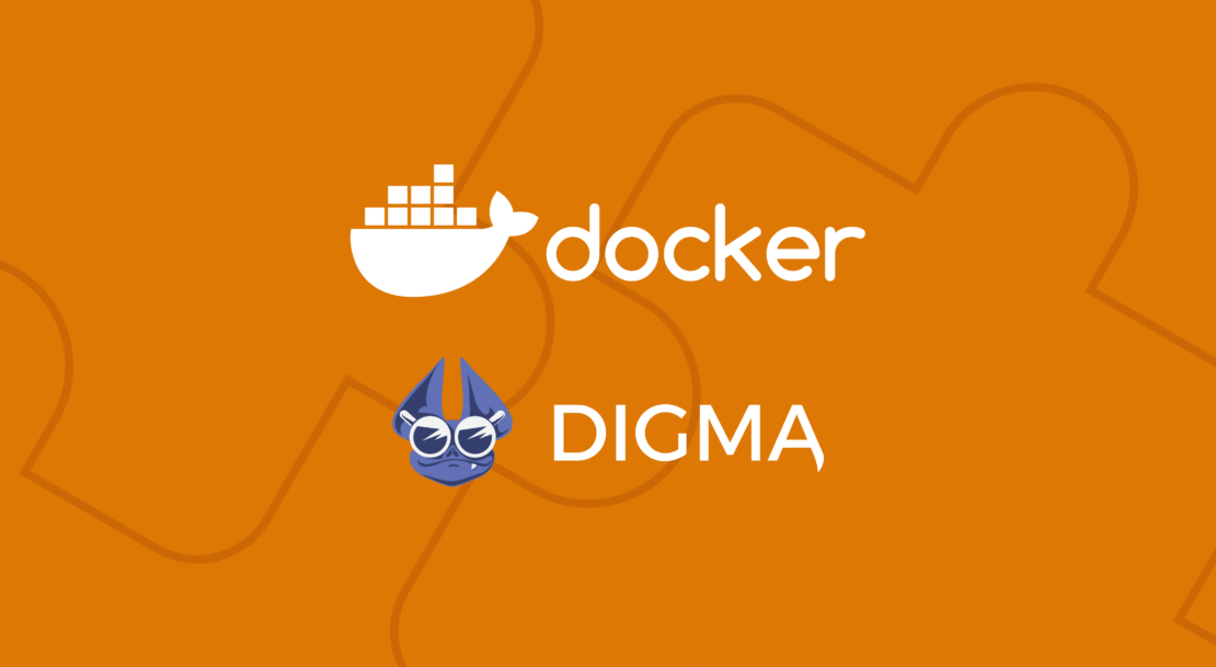 オレンジ色の背景にDockerとDigmaのロゴ