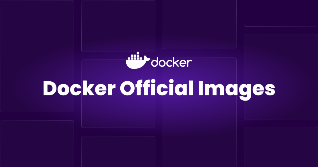 紫色の背景に白いテキスト、Dockerロゴと「Docker Official Images」