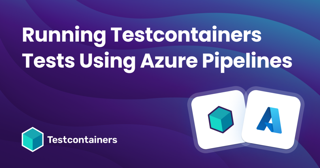 紫色の背景に testcontainers と azure のロゴを示すバナー画像