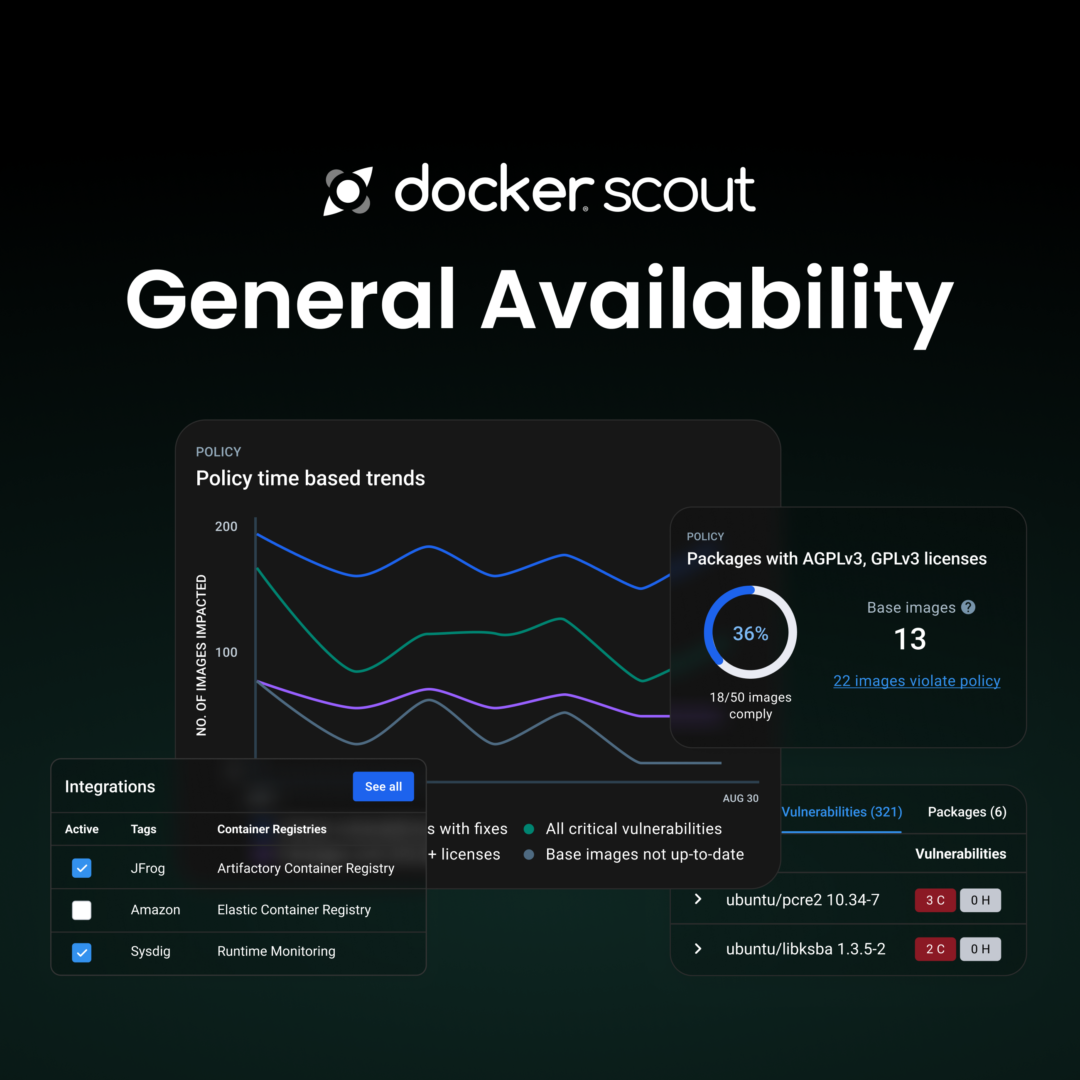 Docker Scout GAの発表:ソフトウェアサプライチェーンのための実用的な洞察