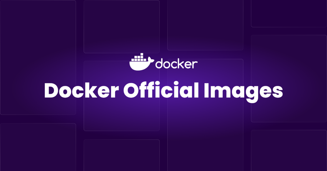 紫色の背景に白いテキスト、Dockerのロゴと「docker公式イメージ」