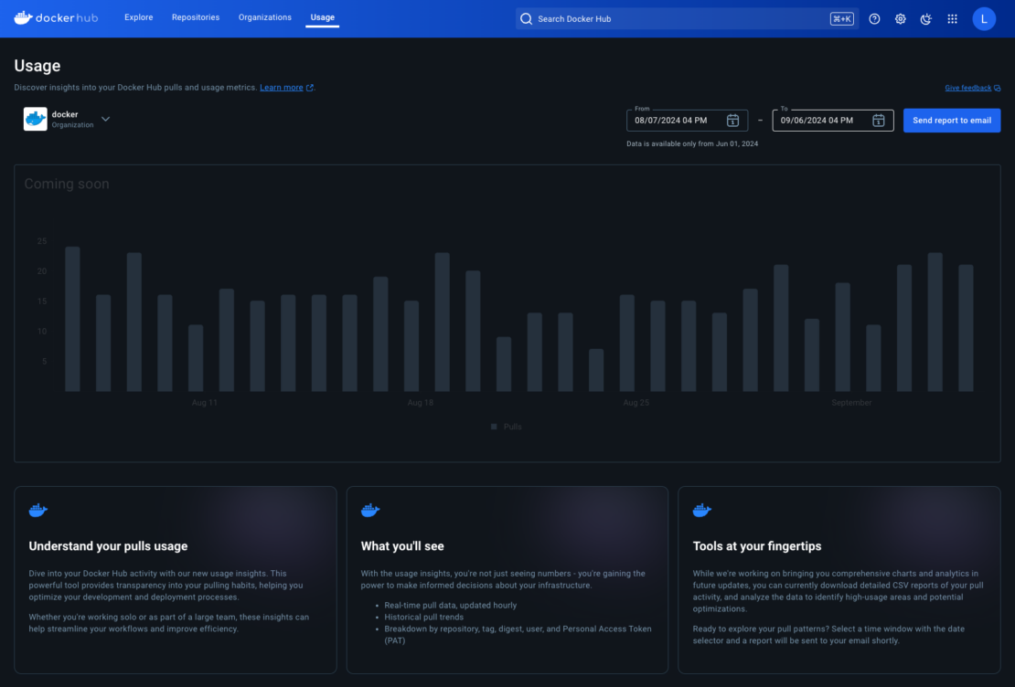 View of the usage dashboard